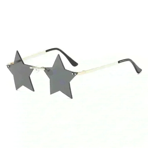 Geometric Rimless Star Sunglasses Black Gold Fun Festival Party EDM New Year’s - Picture 2 of 9